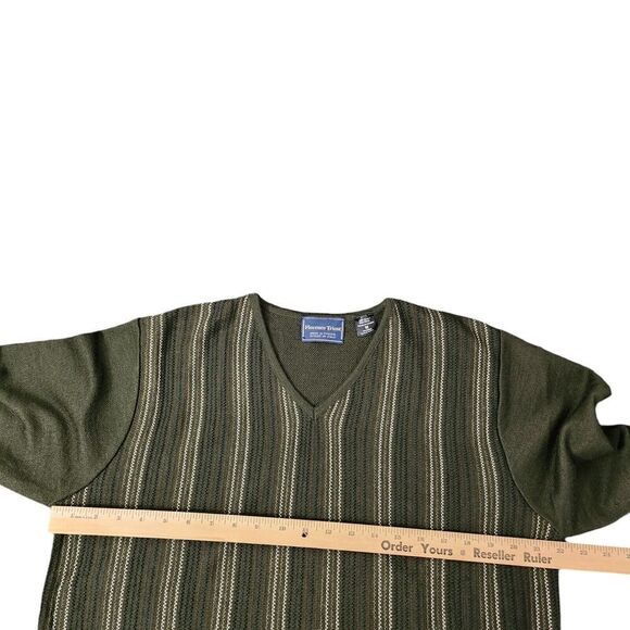Florence Tricot Sweater Mens Medium Green Striped V-Neck Wool‎ Knit Pullover - Picture 7 of 8